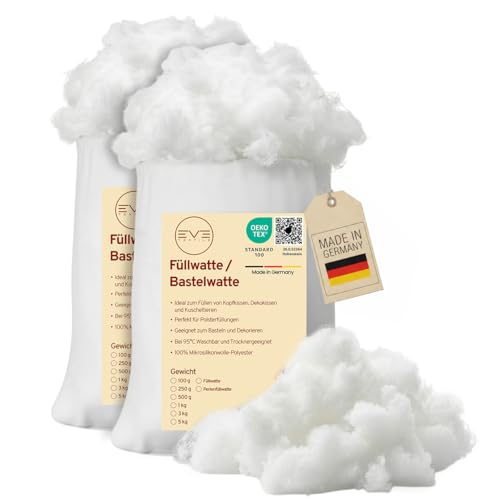 EVE Textile® Füllwatte 2 kg Weiche Watte & Füllmaterial Oeko-Tex 100 Zertifiziert für Kissen, Kuscheltiere Hochbausch Bastelwatte Stopfwolle & Kissenfüllung Ideal als Füllmaterial Kissen & Wolkendecke