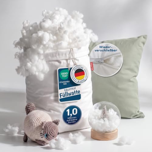 Blumtal Füllwatte 500 Gramm im Beutel mit Verschluss - Füllmaterial für Kissen - Füllwatte für Kuscheltiere - bauschige Kissenfüllung - Bastelwatte - Füllwatte waschbar bis 95 °C - Kissen Füllmaterial